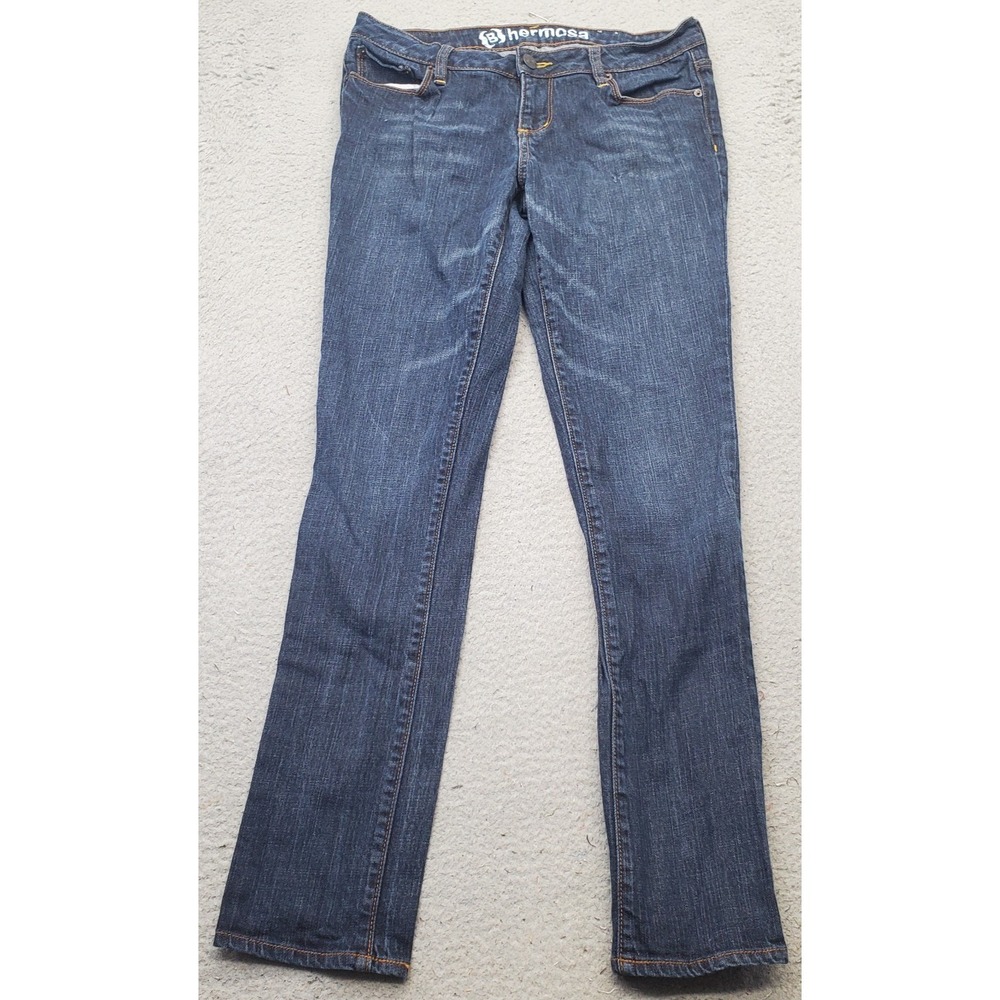 Bullhead Hermosa Straight Jeans Womens 8 Blue Denim Stretch Flat Boho Faded